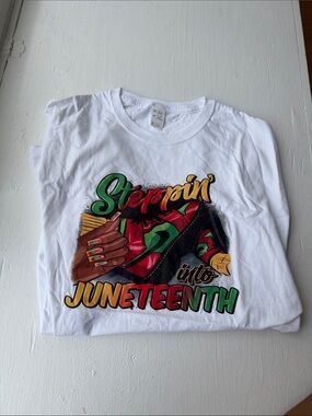 Gildan White Juneteenth Graphic Tee with Red, Green & Yellow Print